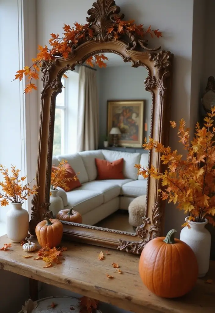 28 Fall Decor for Living Room Ideas That Feel Seasonal and Warm - 22. Use of Mirrors