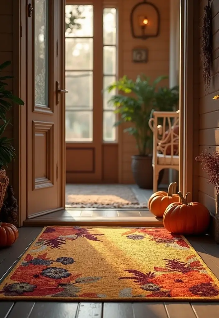 28 Fall Decor for Living Room Ideas That Feel Seasonal and Warm - 28. Seasonal Door Mats