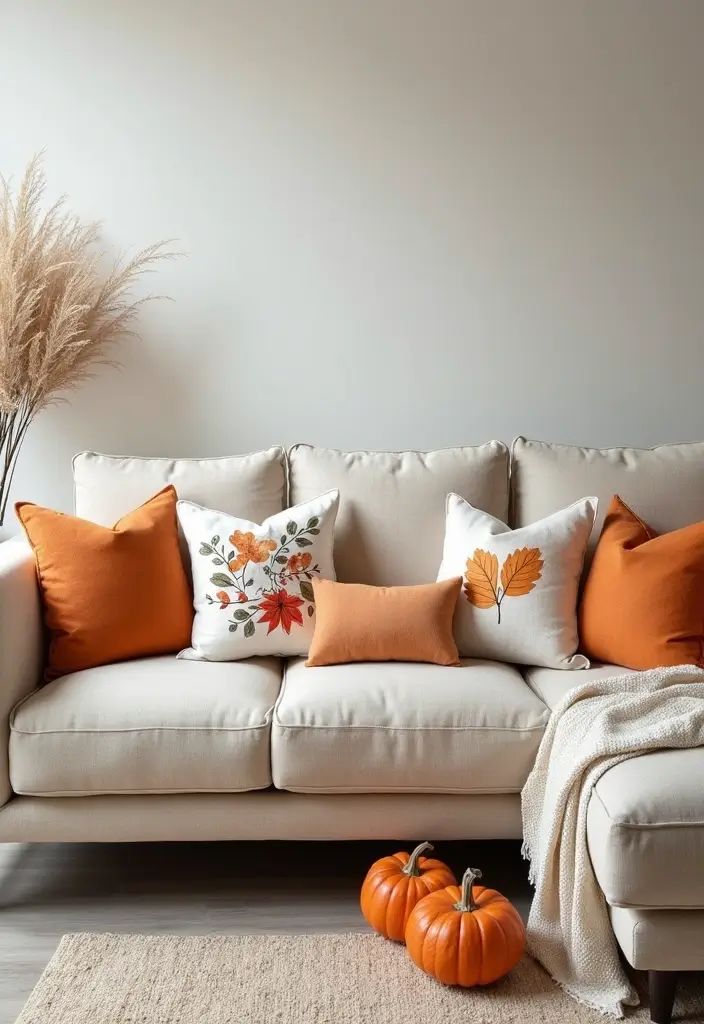 28 Fall Decor for Living Room Ideas That Feel Seasonal and Warm - 4. Seasonal Pillows