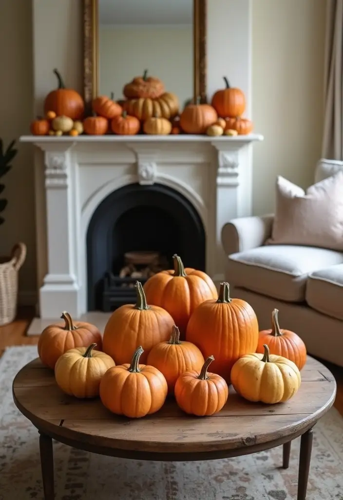 28 Fall Decor for Living Room Ideas That Feel Seasonal and Warm - 6. Pumpkin Decor