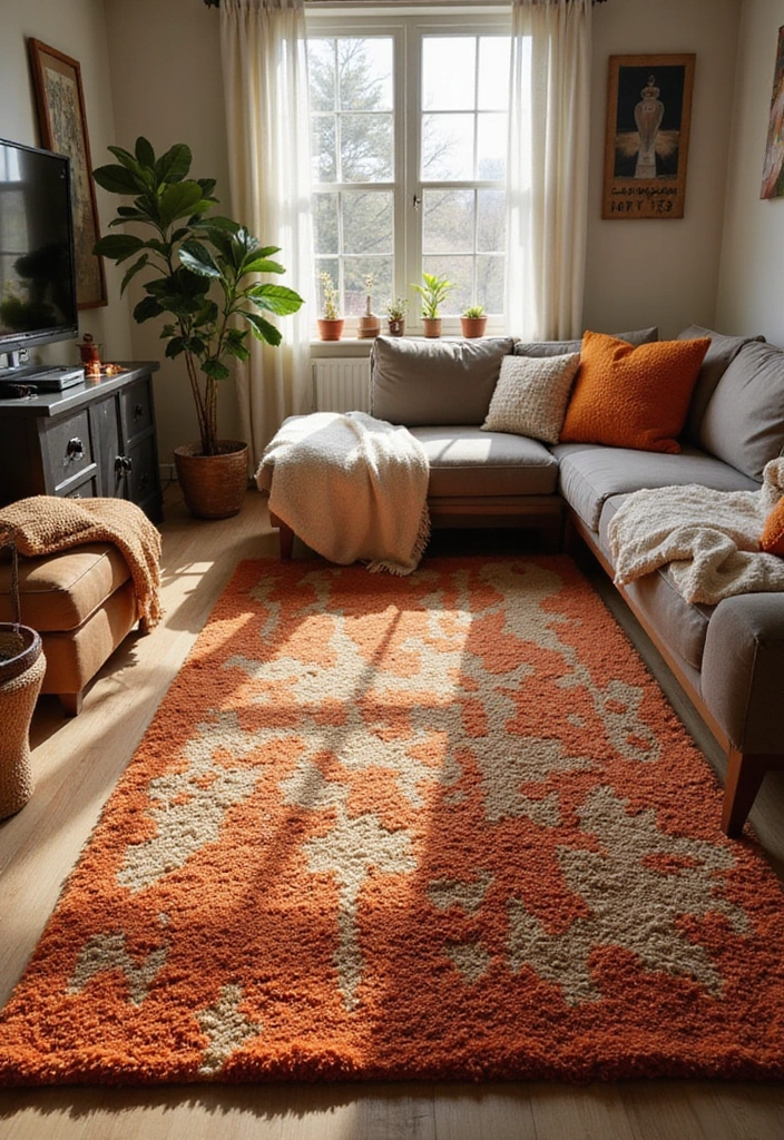 28 Fall Decor for Living Room Ideas That Feel Seasonal and Warm - 7. Cozy Rugs