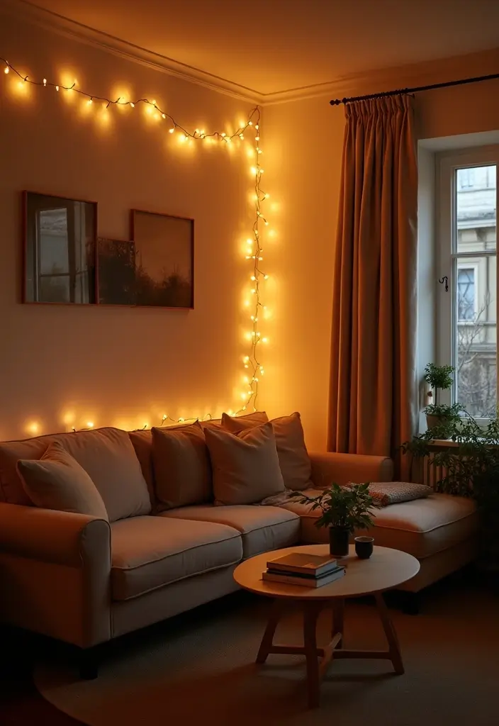 28 Fall Decor for Living Room Ideas That Feel Seasonal and Warm - 8. Fairy Lights