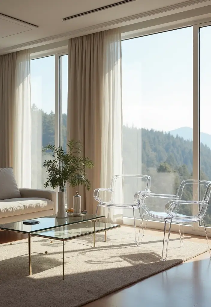 28 Huge Living Room Ideas That Feel Open and Inviting - 14. Opt for Transparent Furniture