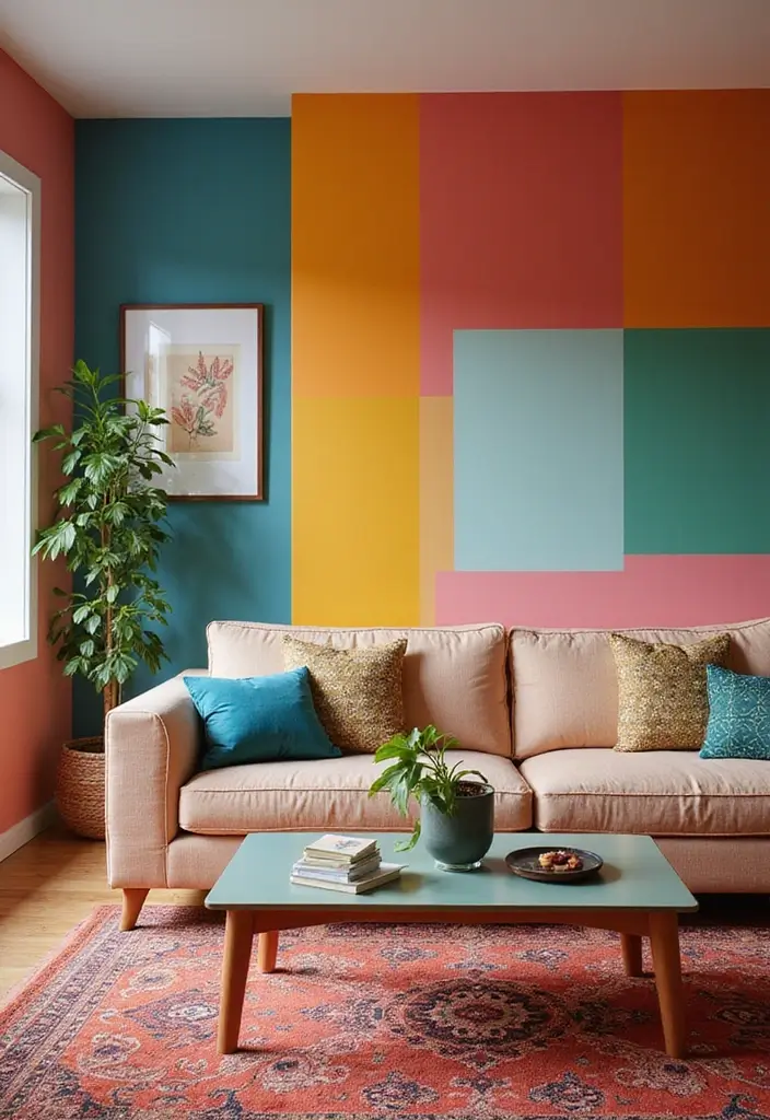 28 Huge Living Room Ideas That Feel Open and Inviting - 20. Utilize Color-Blocking Techniques