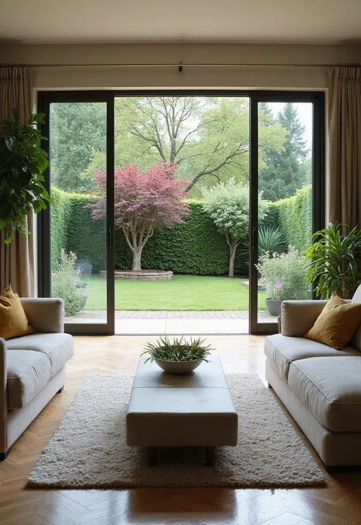 28 Huge Living Room Ideas That Feel Open and Inviting - 21. Create a Seamless Indoor-Outdoor Flow