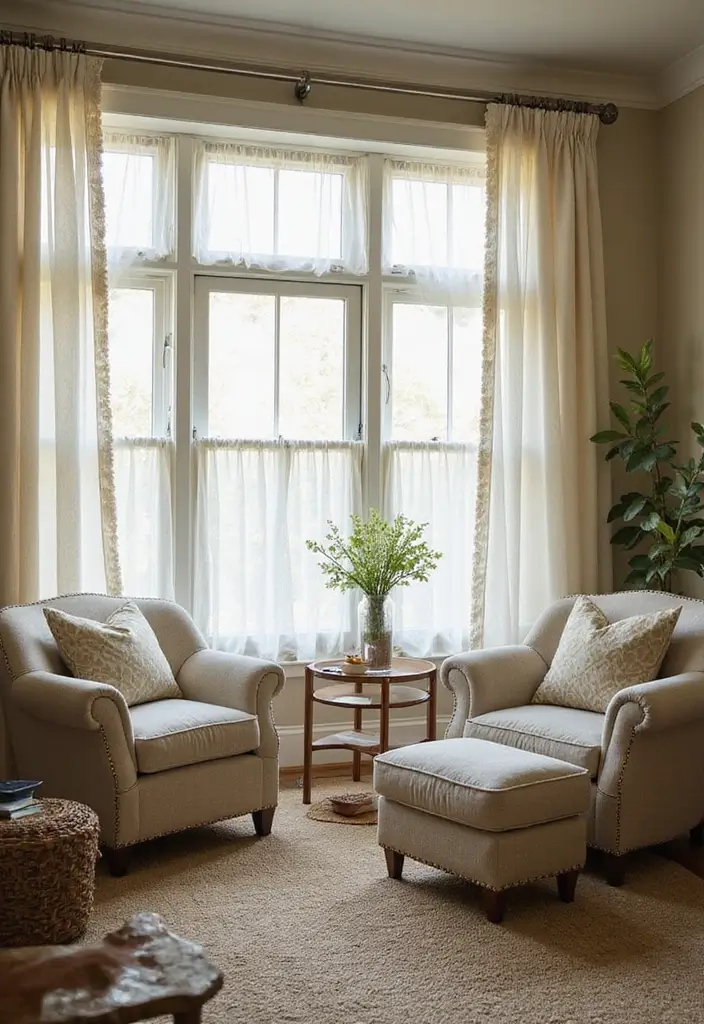 28 Huge Living Room Ideas That Feel Open and Inviting - 23. Layered Window Treatments