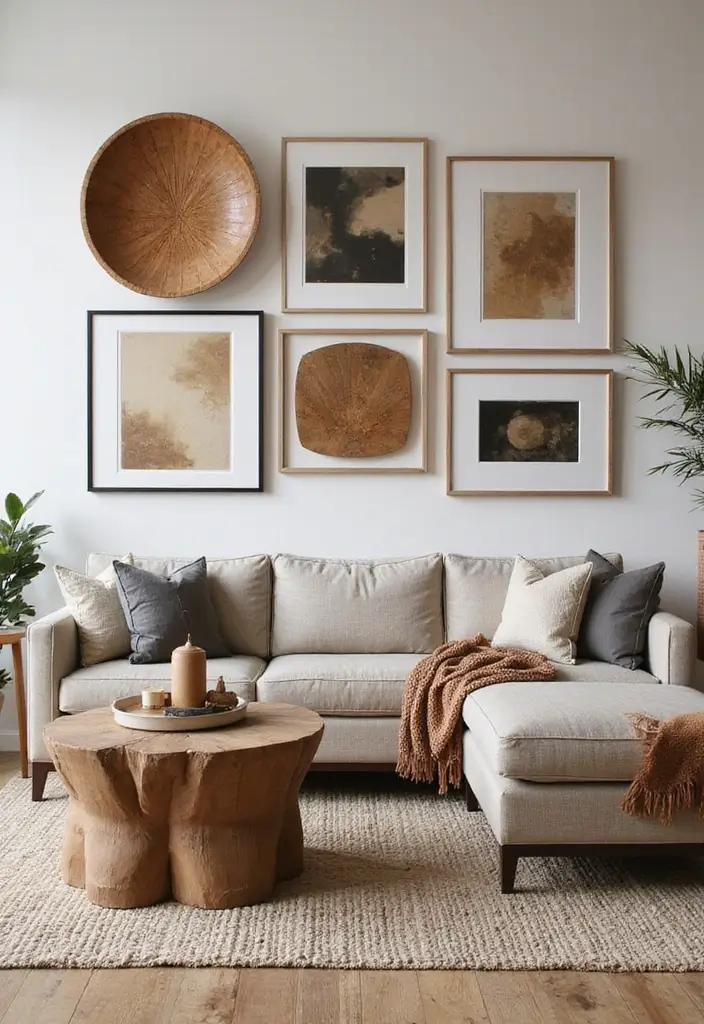 28 Industrial Farmhouse Living Room Ideas That Blend Rustic and Modern - 10. Statement Wall Art