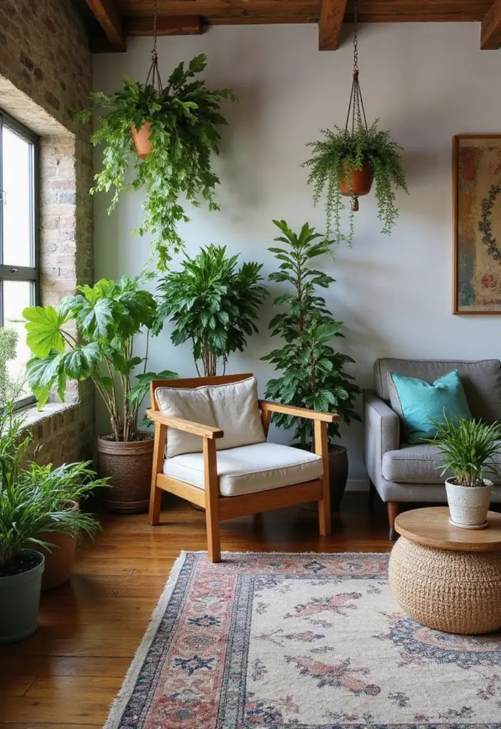 28 Industrial Farmhouse Living Room Ideas That Blend Rustic and Modern - 12. Greenery and Plants