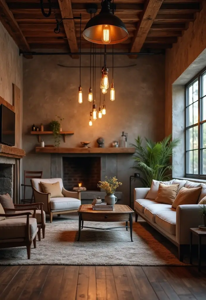 28 Industrial Farmhouse Living Room Ideas That Blend Rustic and Modern - 2. Farmhouse Chic Lighting