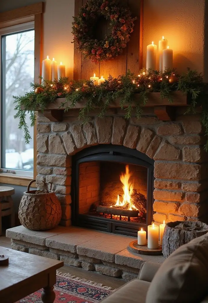 28 Industrial Farmhouse Living Room Ideas That Blend Rustic and Modern - 23. Cozy Fireplace Decor