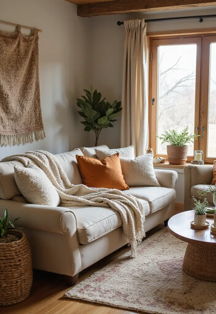 28 Industrial Farmhouse Living Room Ideas That Blend Rustic and Modern - 4. Layered Textiles