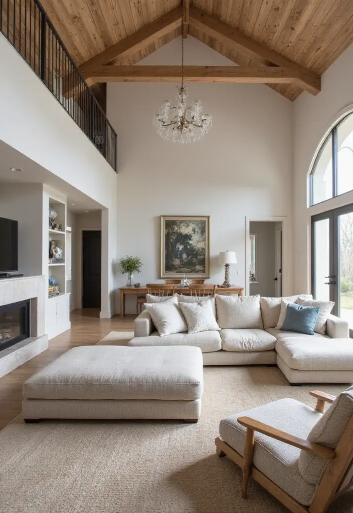 28 Industrial Farmhouse Living Room Ideas That Blend Rustic and Modern - 7. Open-Concept Layout