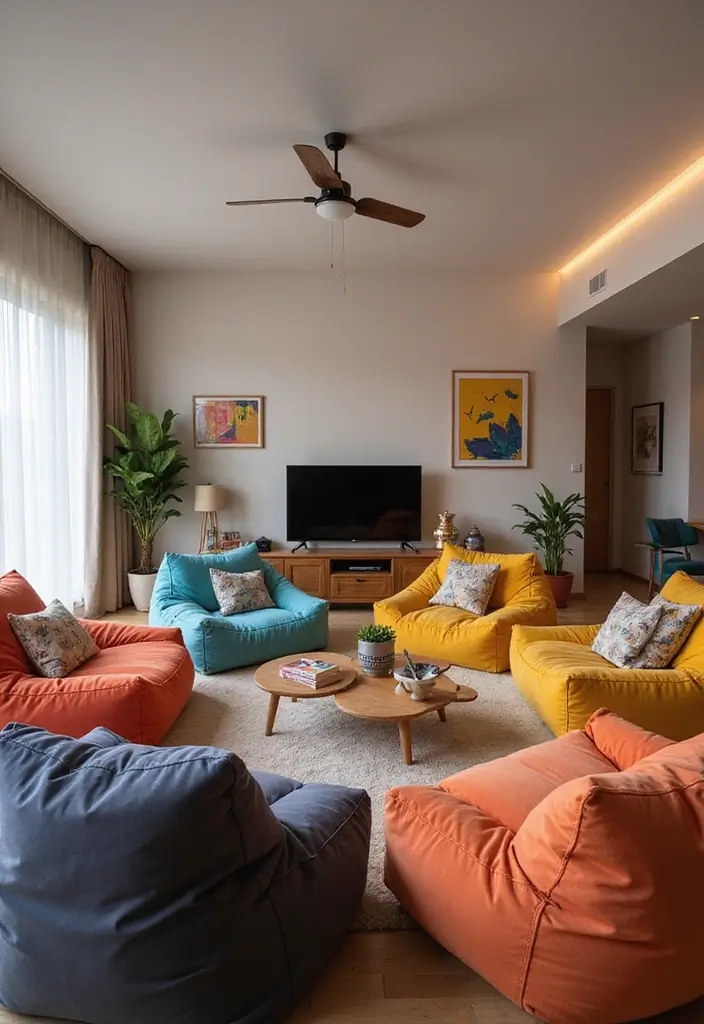 28 Kid Friendly Living Room Ideas That Are Durable and Stylish - 11. Stylish Bean Bags