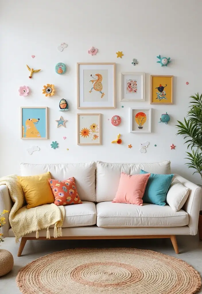 28 Kid Friendly Living Room Ideas That Are Durable and Stylish - 16. Kid-Friendly Wall Décor