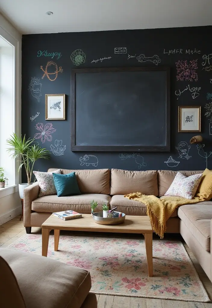 28 Kid Friendly Living Room Ideas That Are Durable and Stylish - 5. Interactive Wall Art