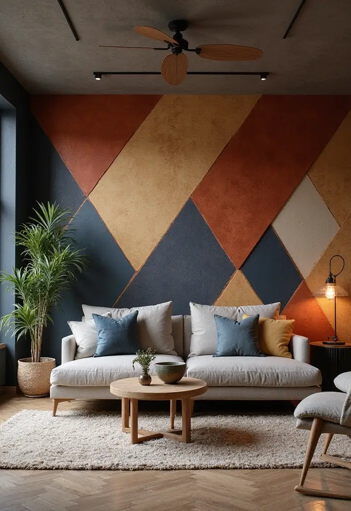 28 Living Room Art Deco Ideas That Feel Glamorous and Vintage - 10. Bold Accent Walls