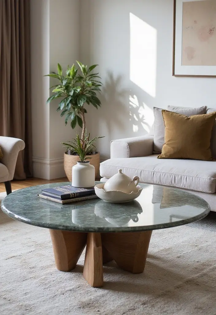 28 Living Room Art Deco Ideas That Feel Glamorous and Vintage - 14. Unique Coffee Tables