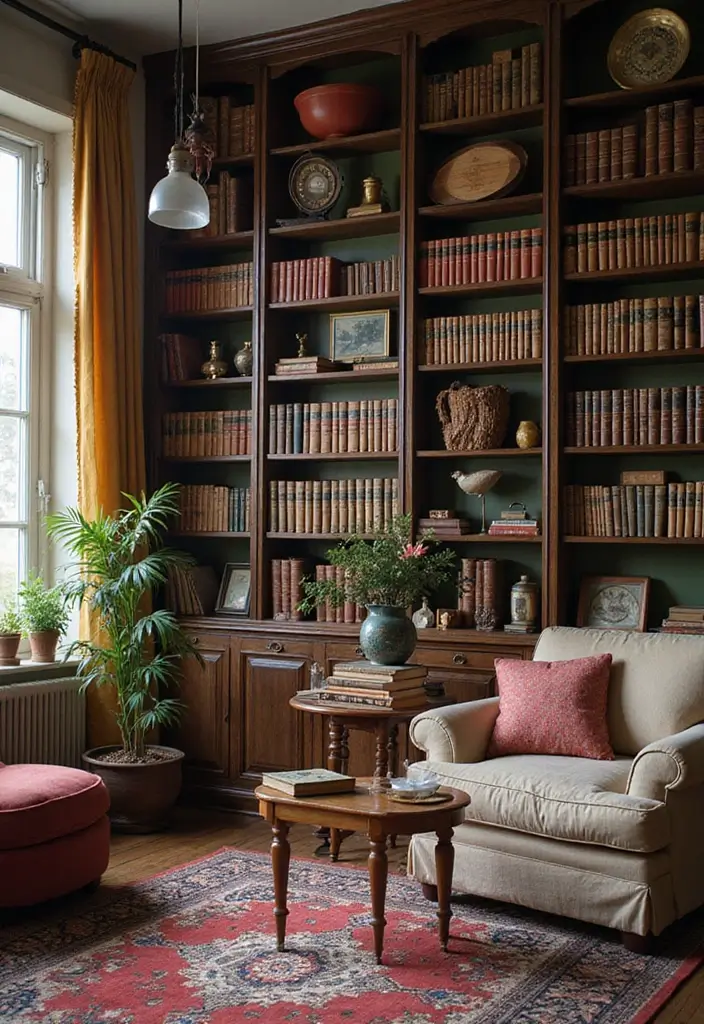 28 Living Room Art Deco Ideas That Feel Glamorous and Vintage - 15. Vintage Books and Accessories