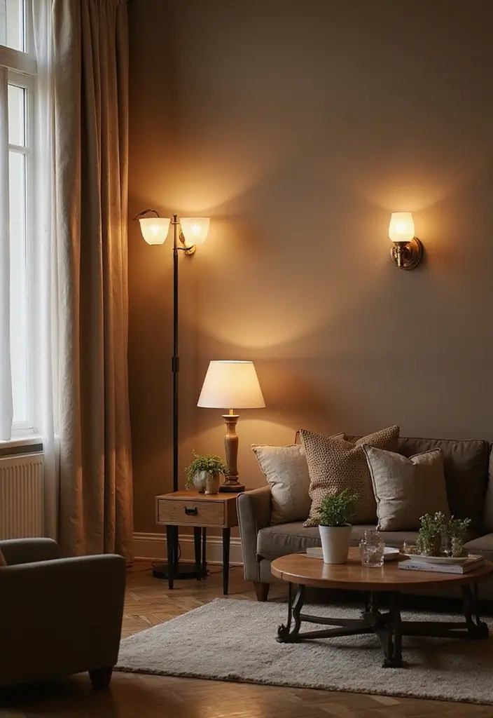 28 Living Room Art Deco Ideas That Feel Glamorous and Vintage - 18. Layered Lighting