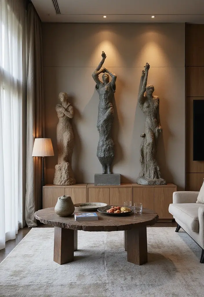 28 Living Room Art Deco Ideas That Feel Glamorous and Vintage - 19. Artistic Sculptures