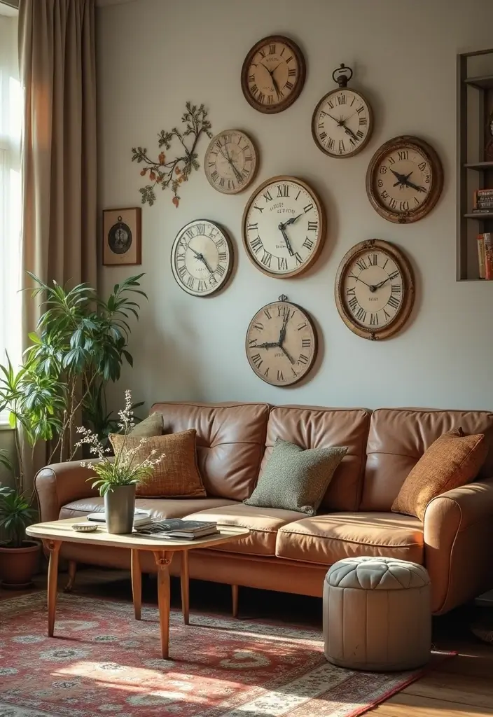 28 Living Room Art Deco Ideas That Feel Glamorous and Vintage - 20. Vintage-inspired Clocks