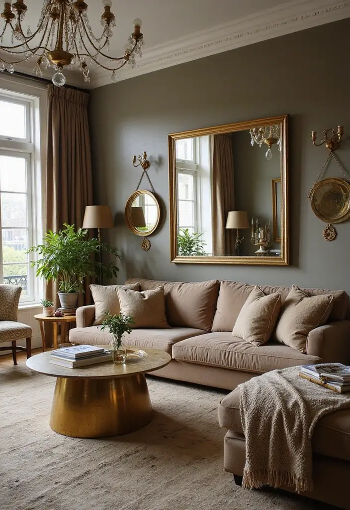 28 Living Room Art Deco Ideas That Feel Glamorous and Vintage - 7. Metallic Accents