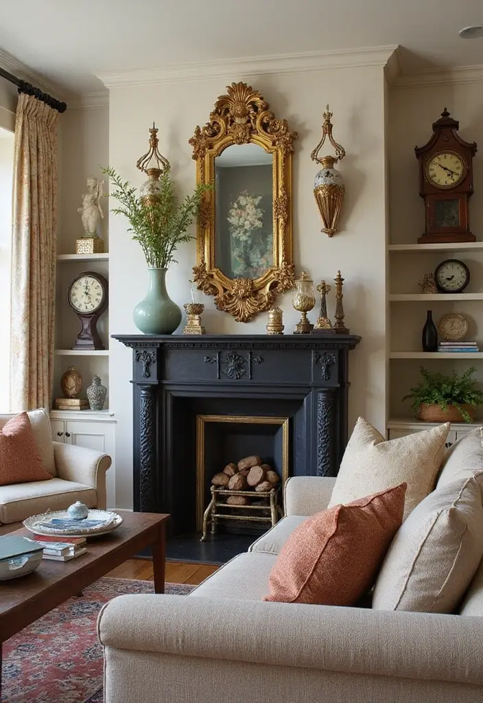 28 Living Room Art Deco Ideas That Feel Glamorous and Vintage - 9. Eclectic Decorative Accessories