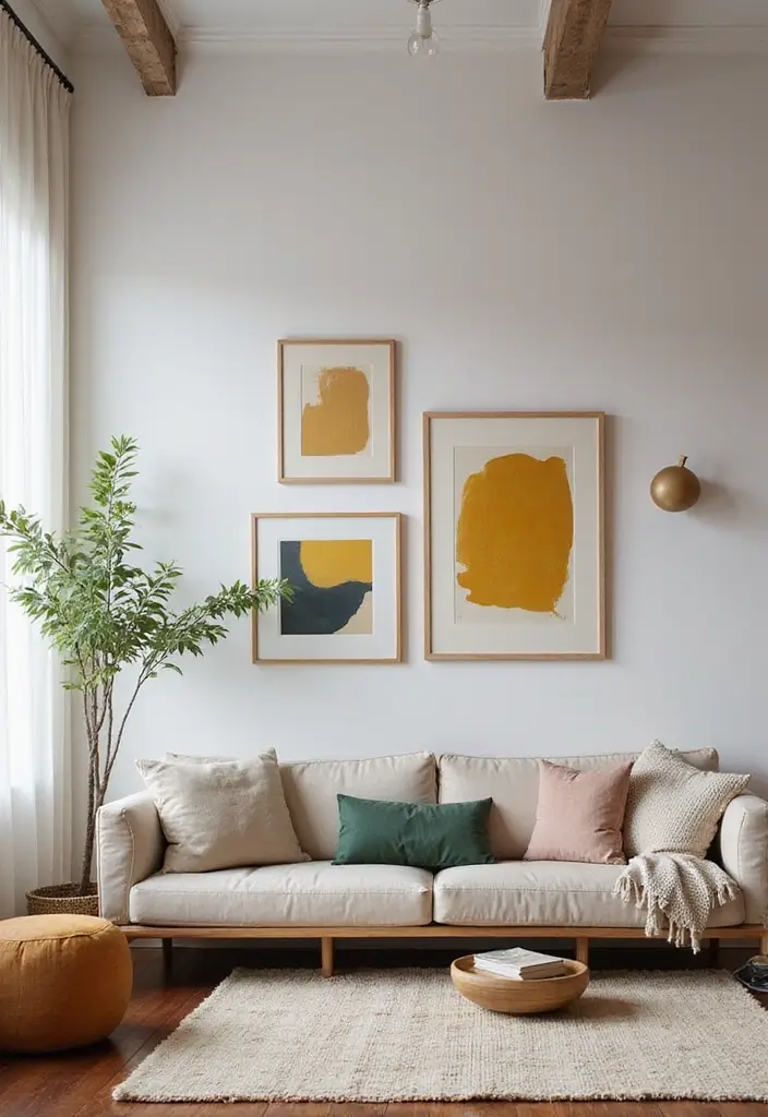 28 Living Room Night Aesthetic Ideas That Feel Cozy and Intimate - 16. Statement Art Pieces