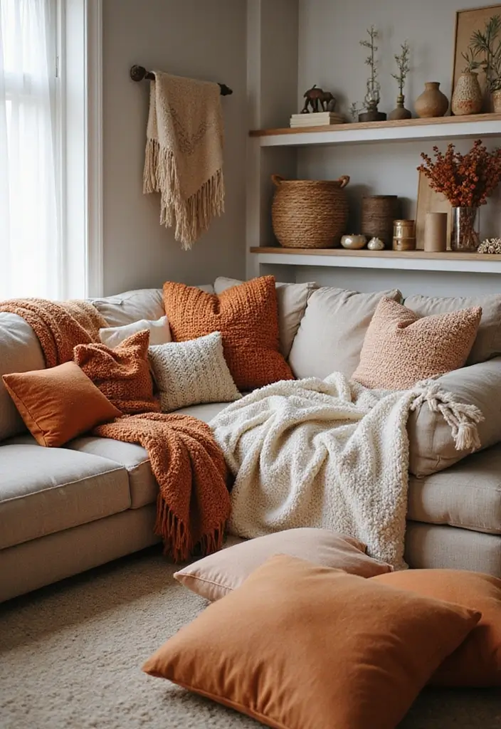 28 Living Room Night Aesthetic Ideas That Feel Cozy and Intimate - 2. Luxe Layered Textiles