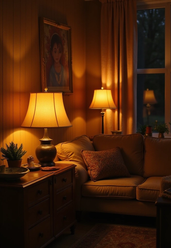 28 Living Room Night Aesthetic Ideas That Feel Cozy and Intimate - 20. Warm Lighting Shades