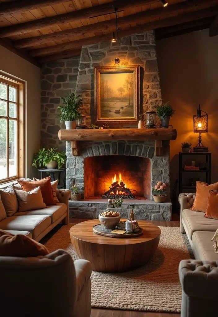 28 Living Room Night Aesthetic Ideas That Feel Cozy and Intimate - 21. A Cozy Fireplace