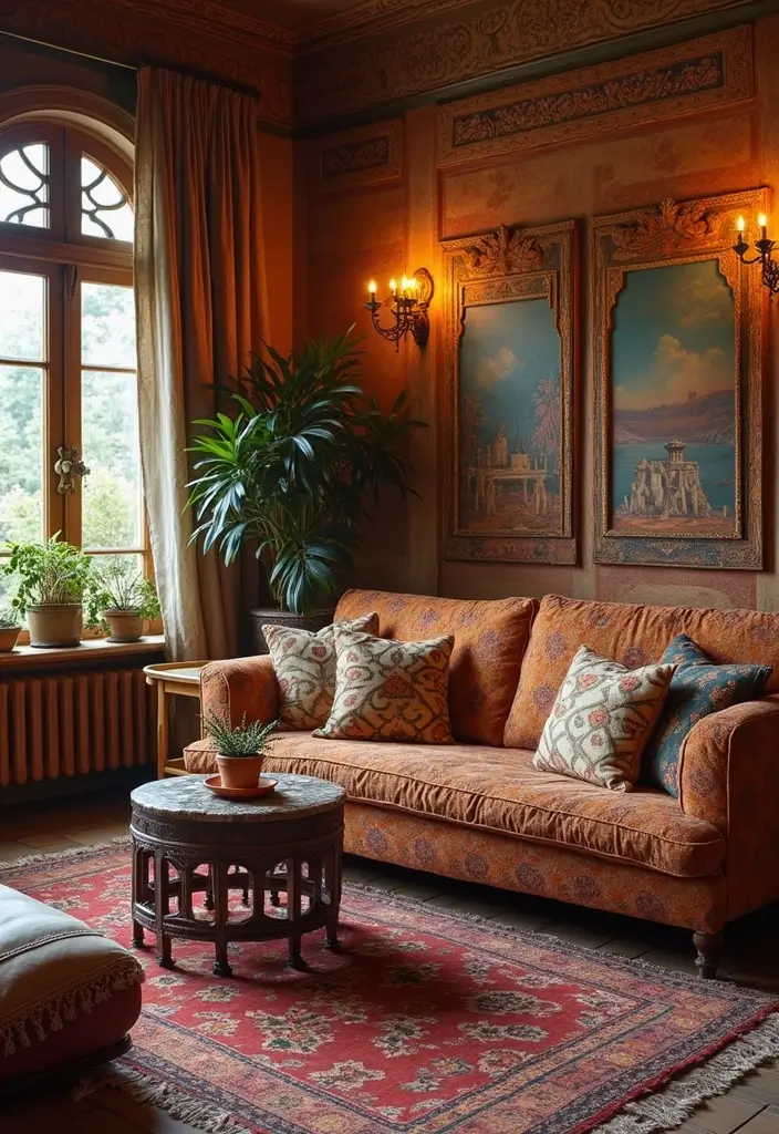 28 Living Room Night Aesthetic Ideas That Feel Cozy and Intimate - 26. Ethnic Textiles and Patterns