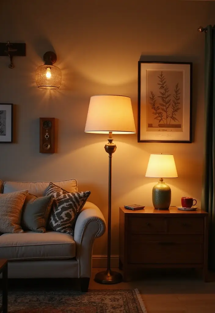 28 Living Room Night Aesthetic Ideas That Feel Cozy and Intimate - 5. Ambient Lighting Fixtures