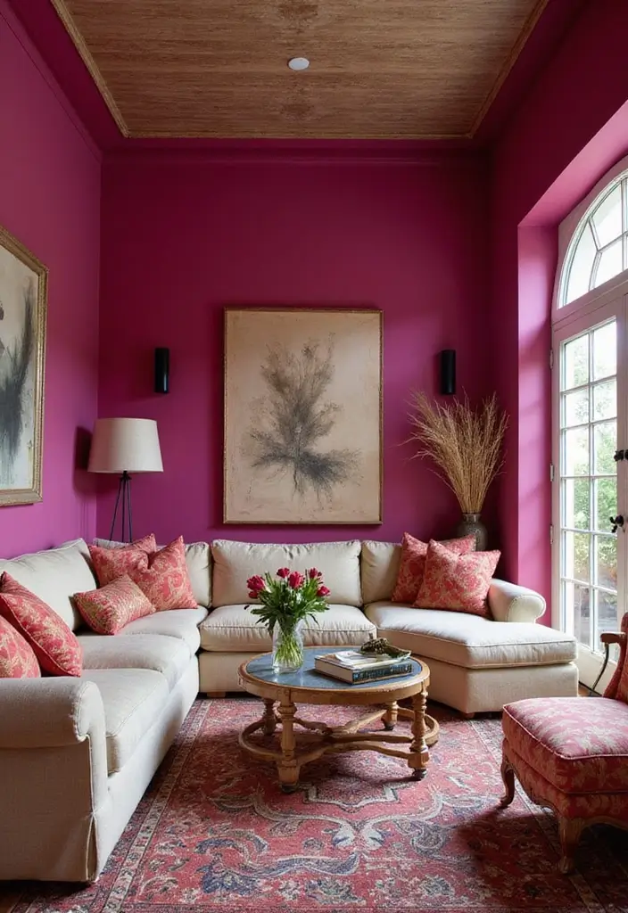 28 Living Room Wall Color Ideas Indian Style That Add Warmth and Depth - 12. Vibrant Fuchsia
