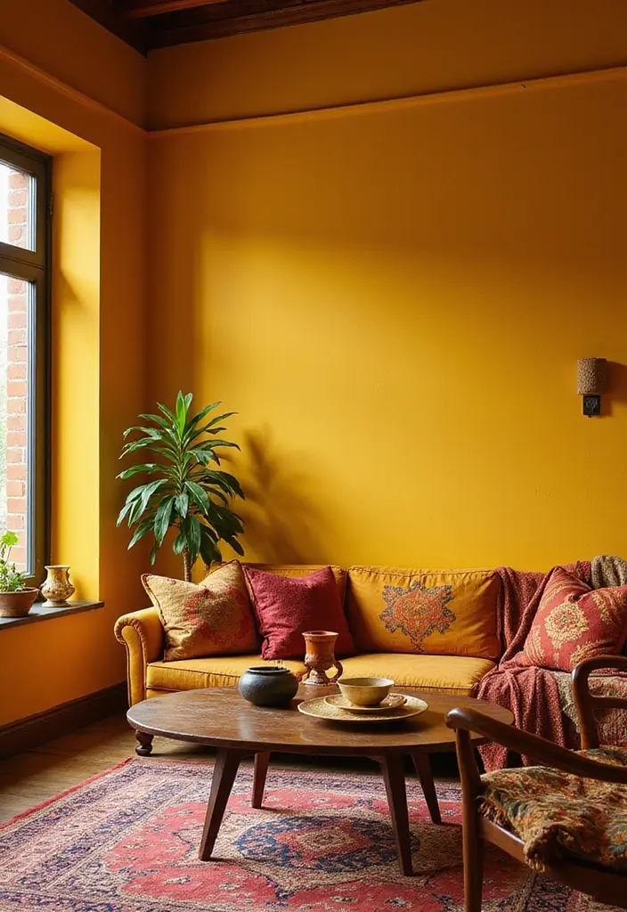 28 Living Room Wall Color Ideas Indian Style That Add Warmth and Depth - 14. Golden Yellow