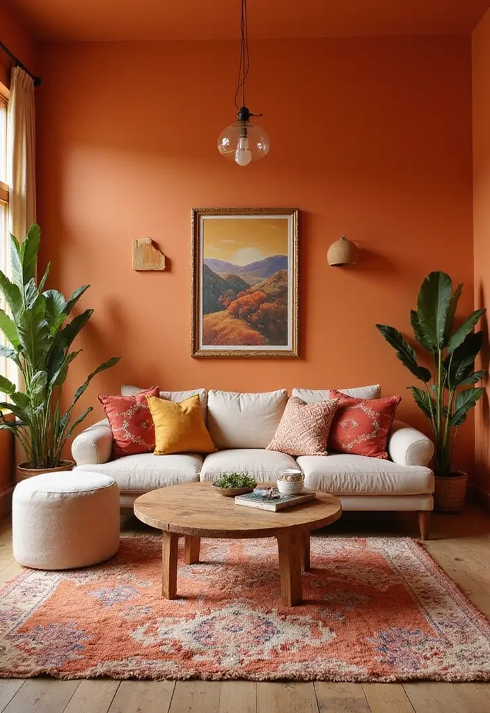 28 Living Room Wall Color Ideas Indian Style That Add Warmth and Depth - 19. Sunset Orange