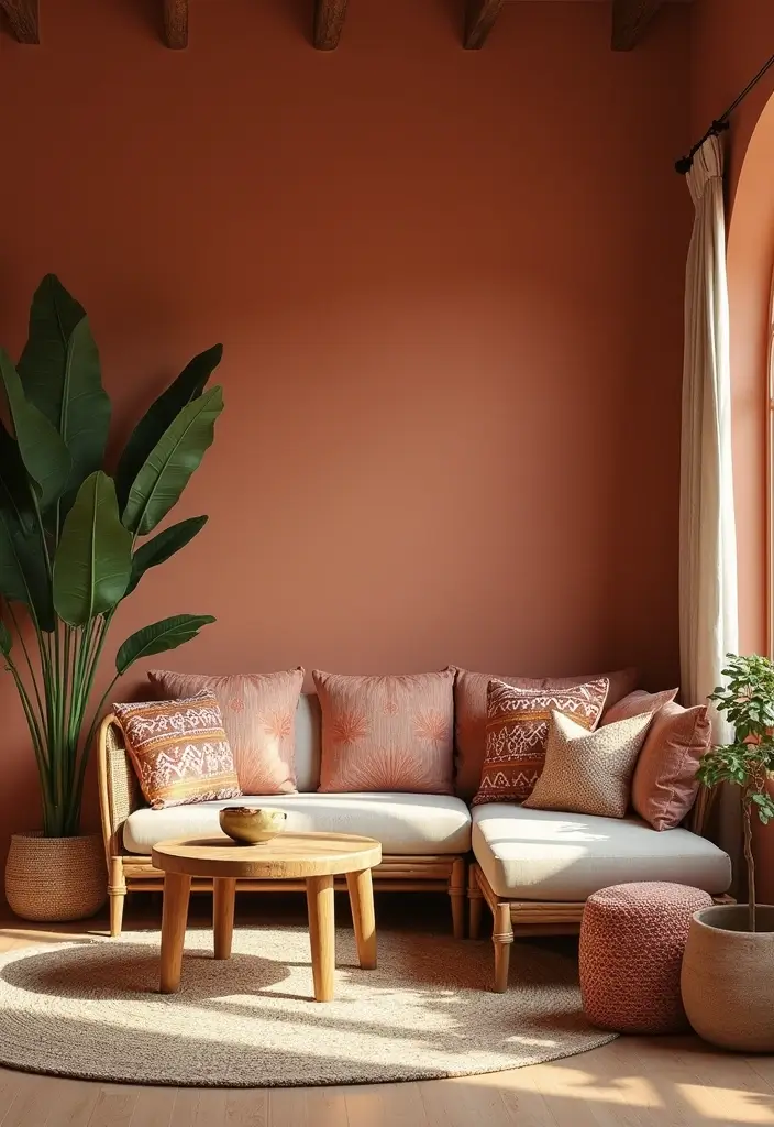 28 Living Room Wall Color Ideas Indian Style That Add Warmth and Depth - 2. Terracotta Bliss
