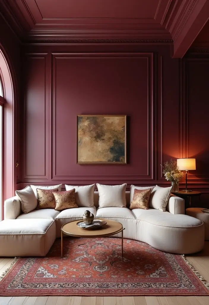 28 Living Room Wall Color Ideas Indian Style That Add Warmth and Depth - 24. Rich Plum