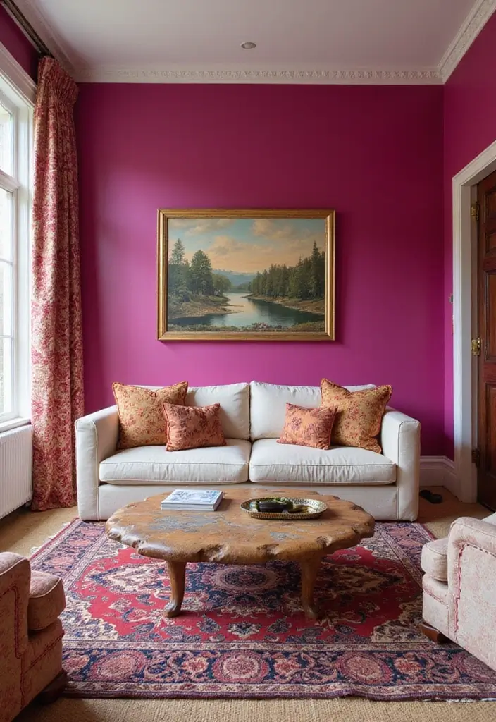 28 Living Room Wall Color Ideas Indian Style That Add Warmth and Depth - 27. Lively Raspberry