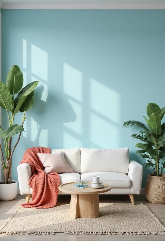 28 Living Room Wall Color Ideas Indian Style That Add Warmth and Depth - 28. Dreamy Sky Blue
