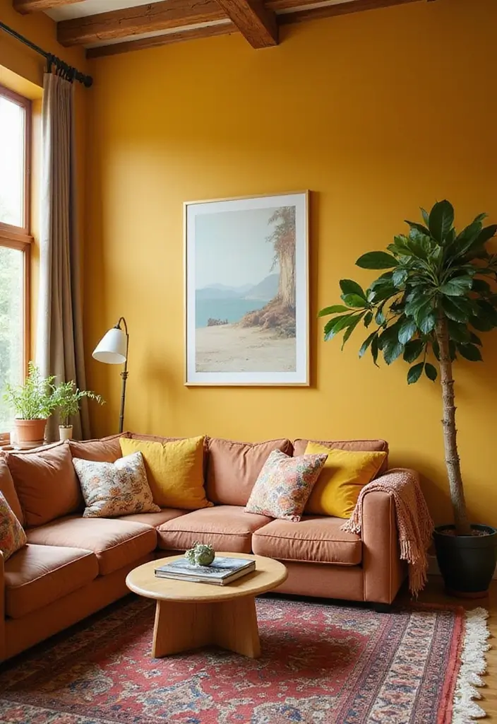 28 Living Room Wall Color Ideas Indian Style That Add Warmth and Depth - 5. Elegant Mustard