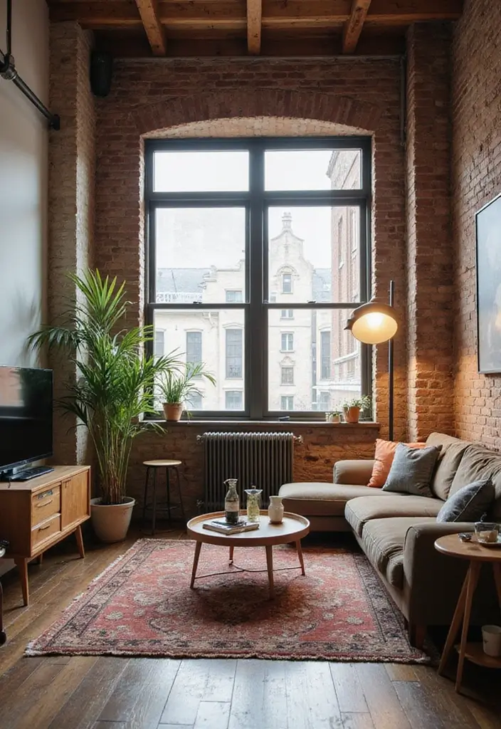28 Loft Living Room Ideas That Feel Open and Urban - 18. Mix of Old and New