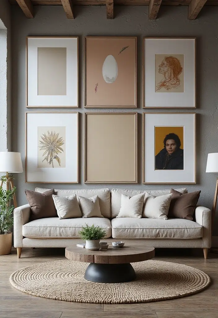 28 Loft Living Room Ideas That Feel Open and Urban - 19. Artistic Framing