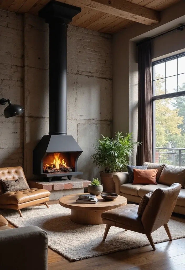 28 Loft Living Room Ideas That Feel Open and Urban - 20. Cozy Fireplaces