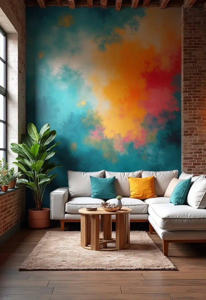 28 Loft Living Room Ideas That Feel Open and Urban - 25. Colorful Accent Walls