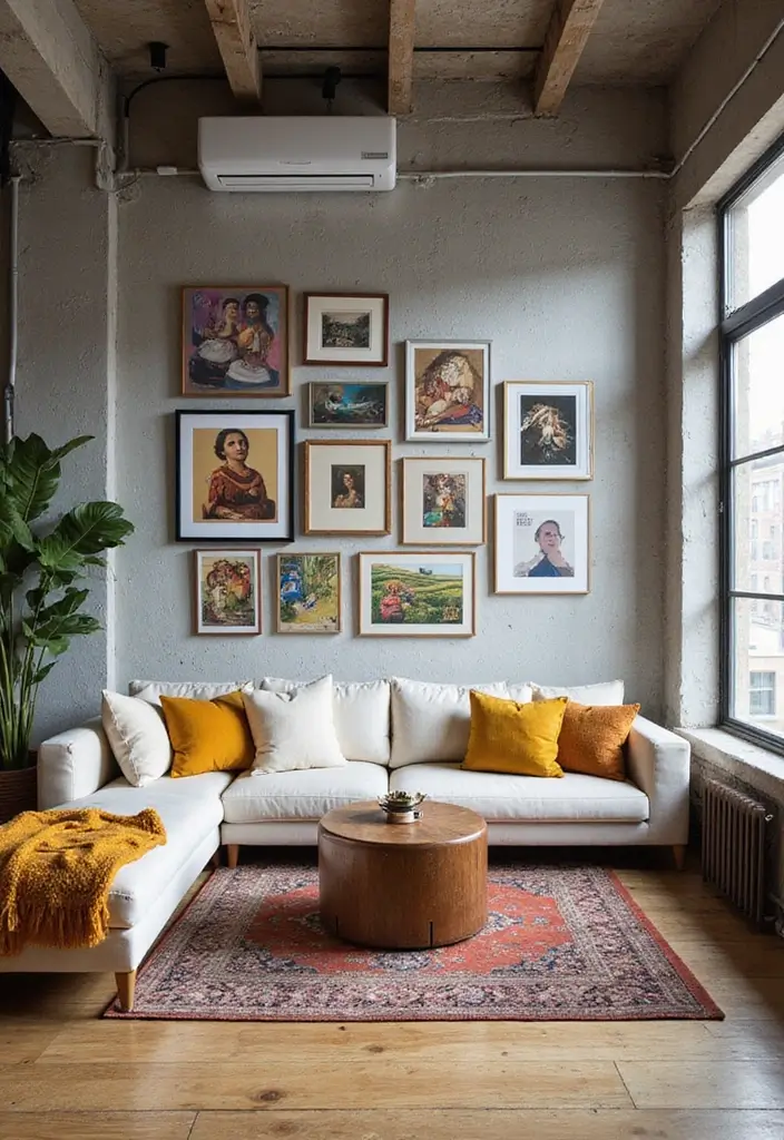 28 Loft Living Room Ideas That Feel Open and Urban - 5. Artistic Wall Displays