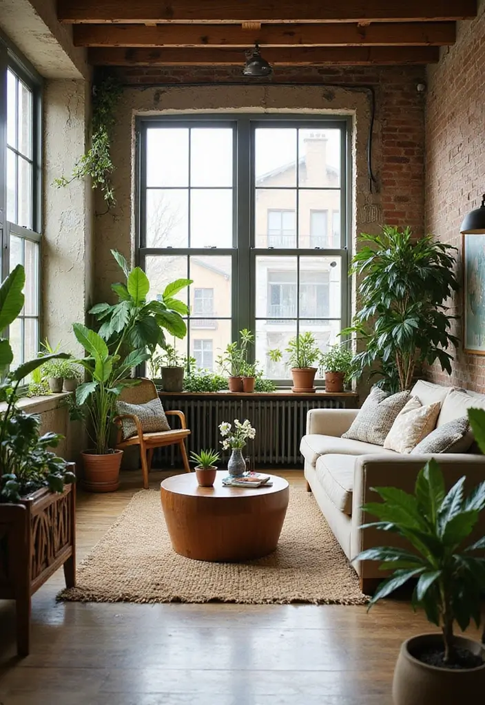 28 Loft Living Room Ideas That Feel Open and Urban - 7. Nature-Inspired Decor