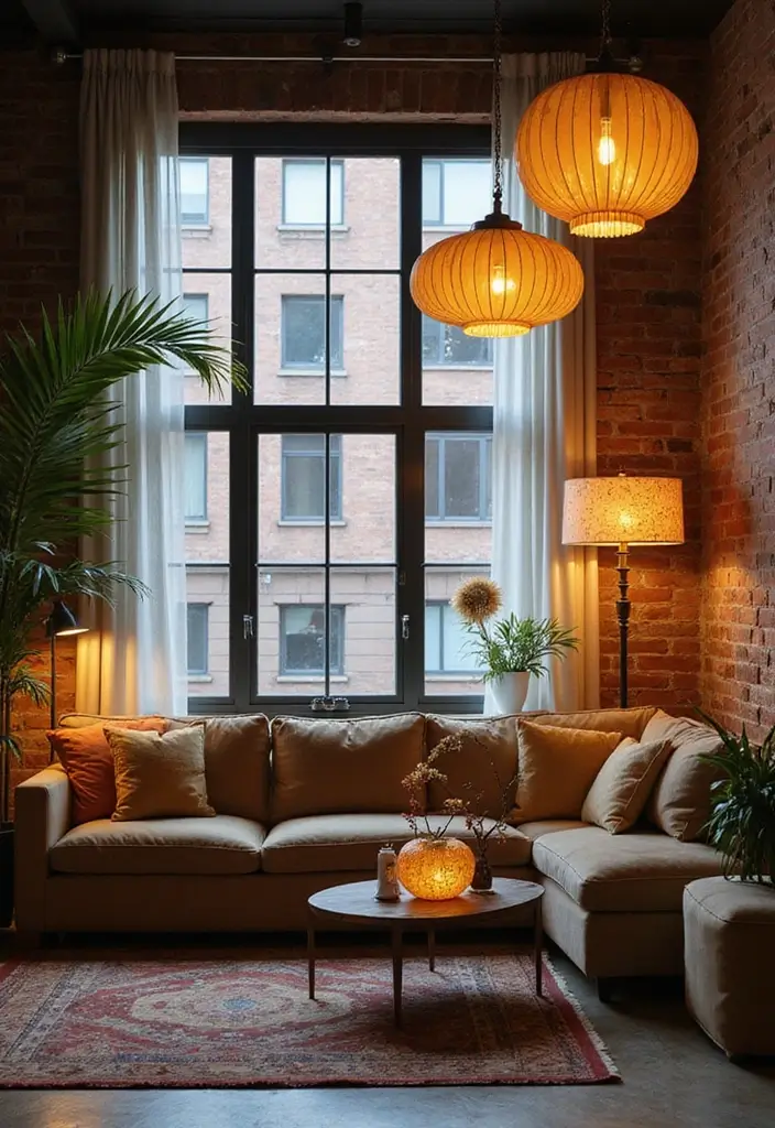 28 Loft Living Room Ideas That Feel Open and Urban - 8. Unique Lighting Fixtures