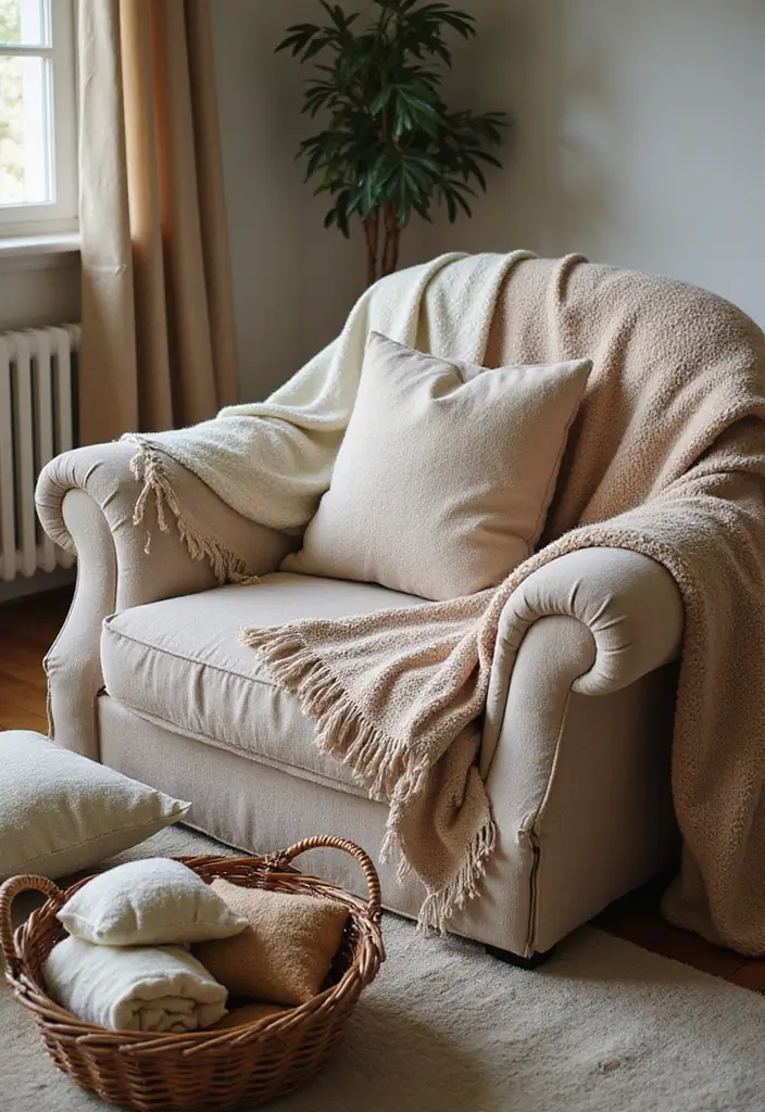 28 Modern Cozy Living Room Ideas That Feel Warm and Inviting - 12. Add Cozy Blankets and Throws