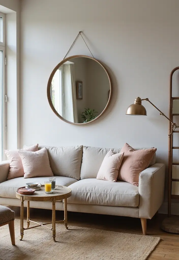 28 Modern Cozy Living Room Ideas That Feel Warm and Inviting - 14. Use Mirrors to Create Space